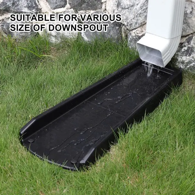 Alt view image 5 of 6 - Rain Gutter Downspout Splash Block, Gutter Downspout Extensions for Water Drainage, 24" Gutter Splash Guards Downspout Extender, Fixable Down spout Drain Trays with PE Nails(2 Pack, Black)