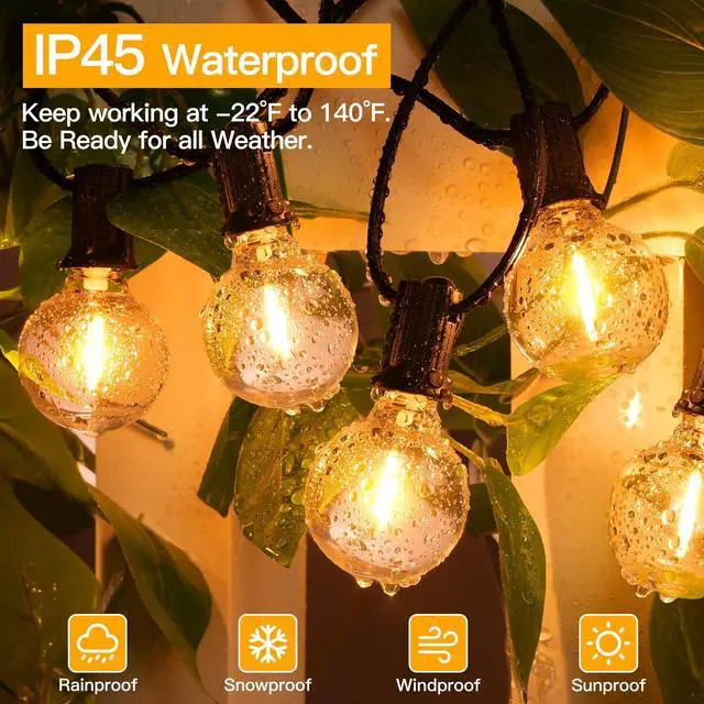 Alt view image 3 of 7 - 50FT Outdoor String Lights, Waterproof Connectable Shatterproof Outside Light with 25 Edison + 2 Spare LED Bulbs Plug in, Patio Lights for Indoor Balcony Porch Camping Deck