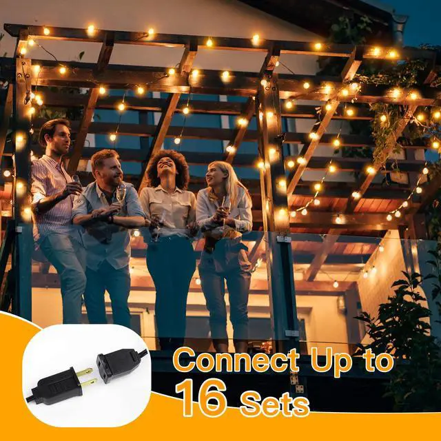 Alt view image 5 of 7 - 50FT Outdoor String Lights, Waterproof Connectable Shatterproof Outside Light with 25 Edison + 2 Spare LED Bulbs Plug in, Patio Lights for Indoor Balcony Porch Camping Deck
