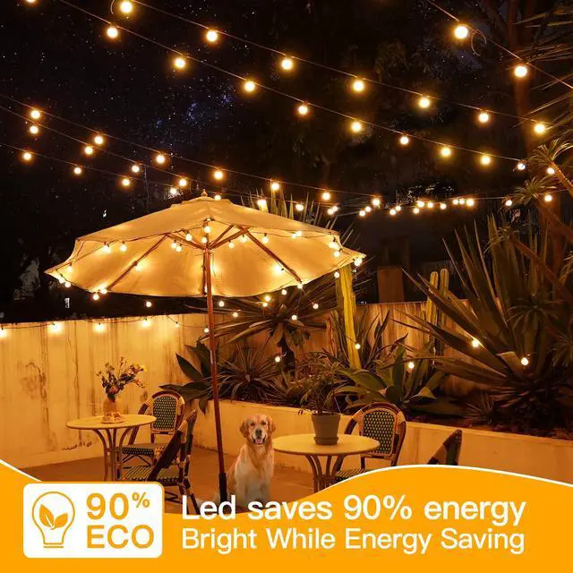 Alt view image 7 of 7 - 50FT Outdoor String Lights, Waterproof Connectable Shatterproof Outside Light with 25 Edison + 2 Spare LED Bulbs Plug in, Patio Lights for Indoor Balcony Porch Camping Deck