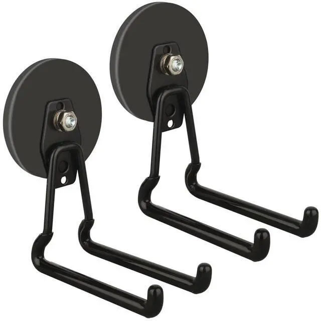 Main image of New Updated Gaint Magnetic Hooks,2 Pack Heavy Duty Large Magnetic Hooks for Extension Cord, Cable, Hose, Power Cord,Rope,Drill,Jig Saw,Circular Saw,Garden Lawn Tools (Black/3.46inch)