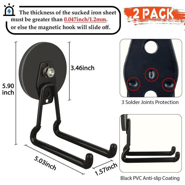 Alt view image 2 of 7 - New Updated Gaint Magnetic Hooks,2 Pack Heavy Duty Large Magnetic Hooks for Extension Cord, Cable, Hose, Power Cord,Rope,Drill,Jig Saw,Circular Saw,Garden Lawn Tools (Black/3.46inch)