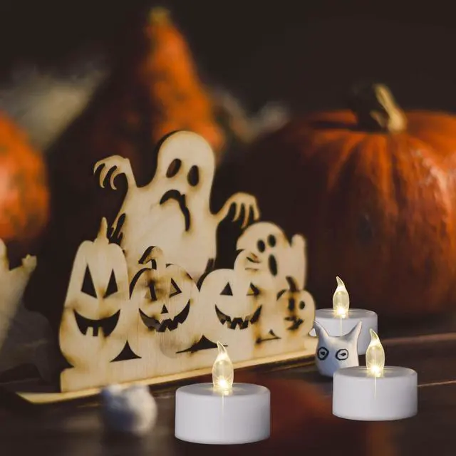 Alt view image 6 of 7 - Battery Operated Tea Lights Candles 100 Pack,Flameless Candles Warm White | Realistic and Bright Flickering 200Hours Long Lasting for Wedding Halloween Christmas Easter various Table Home Decor