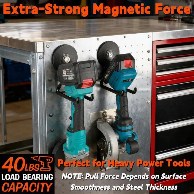 Alt view image 5 of 7 - New Updated Gaint Magnetic Hooks,2 Pack Heavy Duty Large Magnetic Hooks for Extension Cord, Cable, Hose, Power Cord,Rope,Drill,Jig Saw,Circular Saw,Garden Lawn Tools (Black/3.46inch)