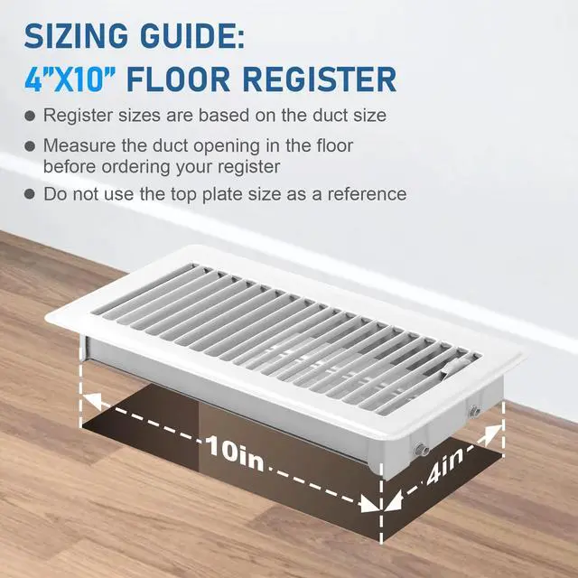 Alt view image 2 of 7 - 4x10 Floor Registers, 6 Pack White Floor Vent Covers | Heavy Duty Steel Walkable Floor Vents, No Plastic, Adjustable Airflow, Rust Proof Finish,Curved Safe Edges for Home Floor