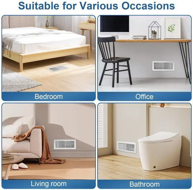 Alt view image 7 of 7 - 4x10 Floor Registers, 6 Pack White Floor Vent Covers | Heavy Duty Steel Walkable Floor Vents, No Plastic, Adjustable Airflow, Rust Proof Finish,Curved Safe Edges for Home Floor