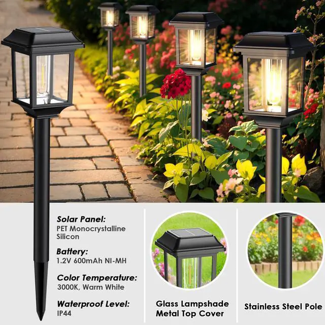 Alt view image 3 of 7 - Solar Outdoor Lights Waterproof, 8 Pack Metal Glass Solar Pathway Lights Outdoor Lighting Garden Decor for Landscape Path Yard Patio Driveway (Warm White)