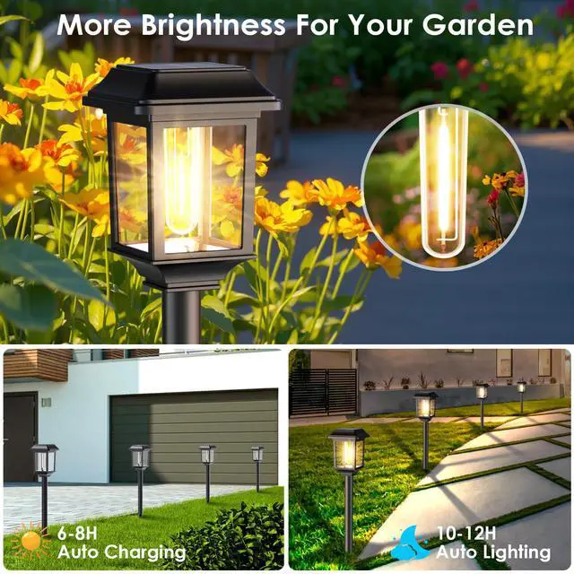 Alt view image 6 of 7 - Solar Outdoor Lights Waterproof, 8 Pack Metal Glass Solar Pathway Lights Outdoor Lighting Garden Decor for Landscape Path Yard Patio Driveway (Warm White)