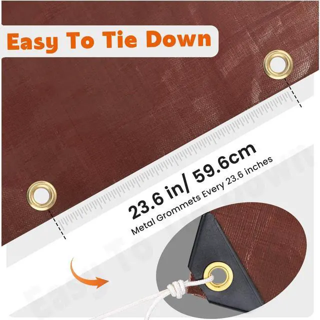 Alt view image 4 of 7 - Tarps Heavy Duty Waterproof 10x20 Feet, Extra Thick 10 Mil (Brown) | Tear & Fade Resistant, UV Blocking, Outdoor Tarp with Reinforced Grommets for Roof, Camping, Patio, Pool, Boat