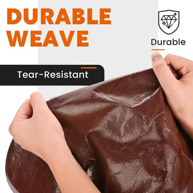 Alt view image 3 of 7 - Tarps Heavy Duty Waterproof 10x20 Feet, Extra Thick 10 Mil (Brown) | Tear & Fade Resistant, UV Blocking, Outdoor Tarp with Reinforced Grommets for Roof, Camping, Patio, Pool, Boat