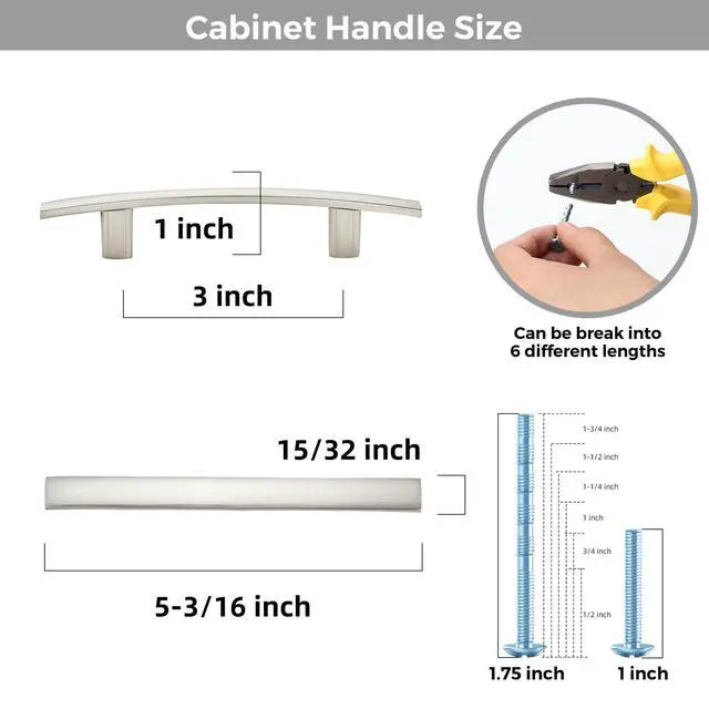 Alt view image 3 of 7 - 30 Pack Brushed Nickel Cabinet Handles, 3" Hole Center Curved Pulls | Arch Pull Shape, Smooth Grip, Kitchen Cabinet Restyle, For Cupboards, Dressers, Drawers, Wardrobes, Modern Hardware