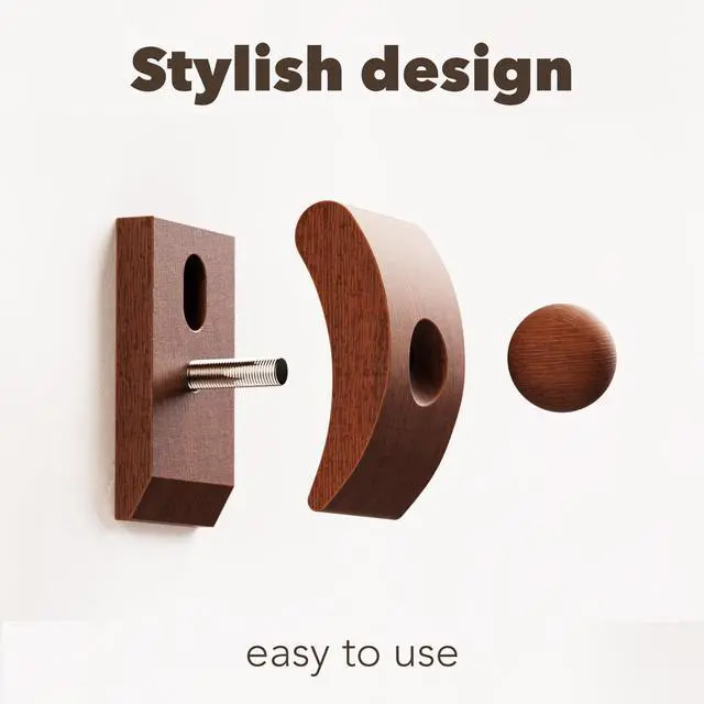 Alt view image 4 of 7 - Tapestry Hangers, 4 Small Quilt Hangers for Wall Hangings, Blanket Hanger Clamps, Carpet Rug Display, Wooden Wall Clips for Hanging (Brown)