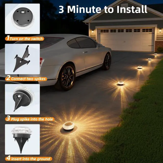 Alt view image 5 of 7 - Solar Ground Lights Outdoor,12 Pack Flat Solar Pathway Lights | IP67 Waterproof Solar Powered Disc Lights,Landscape Lighting for Garden Yard Walkway Patio Driveway,Warm White