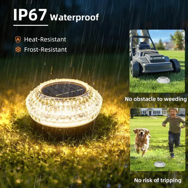 Alt view image 4 of 7 - Solar Ground Lights Outdoor,12 Pack Flat Solar Pathway Lights | IP67 Waterproof Solar Powered Disc Lights,Landscape Lighting for Garden Yard Walkway Patio Driveway,Warm White
