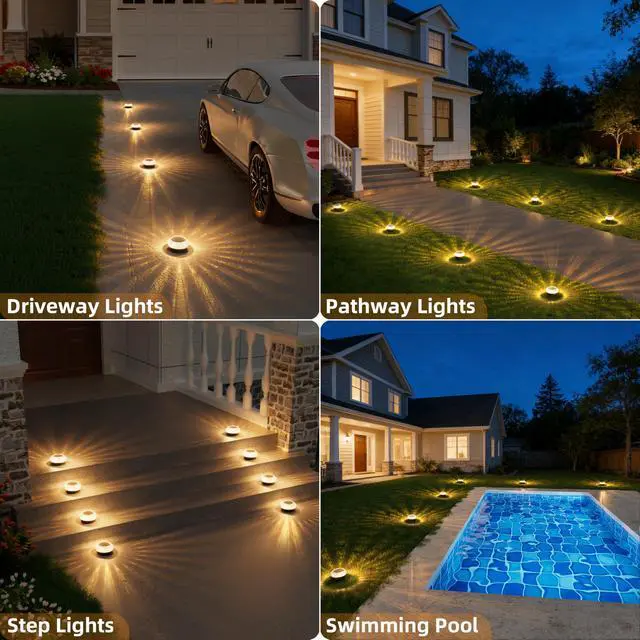 Alt view image 7 of 7 - Solar Ground Lights Outdoor,12 Pack Flat Solar Pathway Lights | IP67 Waterproof Solar Powered Disc Lights,Landscape Lighting for Garden Yard Walkway Patio Driveway,Warm White