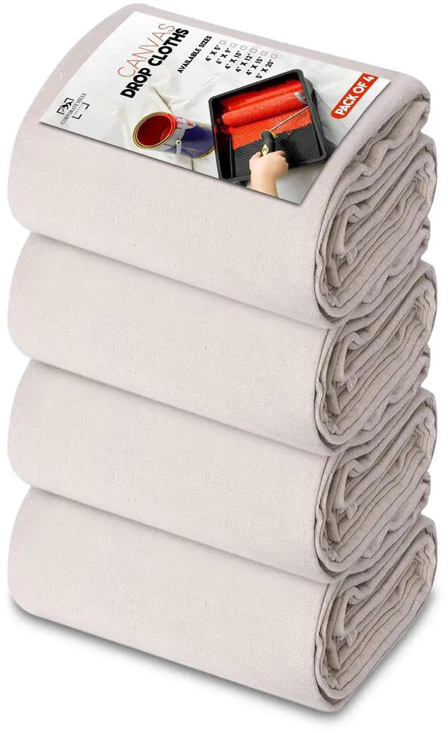 Main image of CH Canvas Drop Cloth for Painting (Size 4' x 12' Feet - Pack of 4) Painters Drop Cloth for Painting, Furniture & Floor Protection, All Purpose Thick Canvas tarp with Double Stitched Edges
