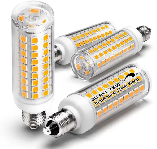 Main image of E11 Led Bulbs,JDE11 120V 75W Candelabra Bulbs Equiva Dimmable 2700k | Warm White T3 T4 Mini Base JD E11 Bulb,7W 750lm for Chandeliers,Candelabra,Ceiling Fan, Table Cabinet Lighting,4Pack