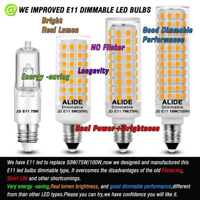 Alt view image 3 of 6 - E11 Led Bulbs,JDE11 120V 75W Candelabra Bulbs Equiva Dimmable 2700k | Warm White T3 T4 Mini Base JD E11 Bulb,7W 750lm for Chandeliers,Candelabra,Ceiling Fan, Table Cabinet Lighting,4Pack