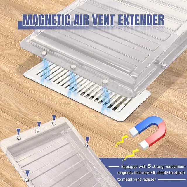 Alt view image 2 of 7 - 2 Pcs Magnetic Air Vent Extender for Under Furniture, Up to 28" | Upgraded Thick PET Material, Deflectors For Home Floor, Fits 10 to 12 Inch Registers, Extends Up to 28 Inch Long