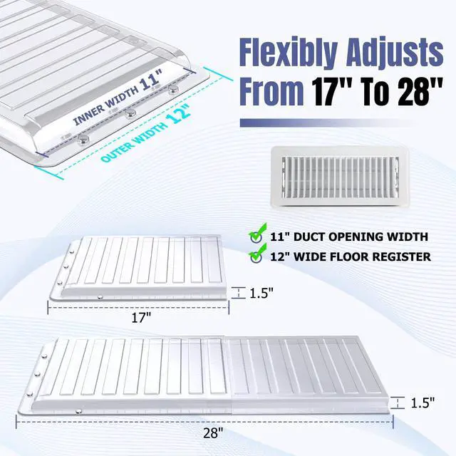 Alt view image 3 of 7 - 2 Pcs Magnetic Air Vent Extender for Under Furniture, Up to 28" | Upgraded Thick PET Material, Deflectors For Home Floor, Fits 10 to 12 Inch Registers, Extends Up to 28 Inch Long