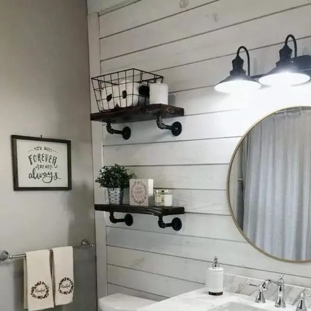 Alt view image 6 of 7 - Industrial Pipe Shelf Brackets for 8 10 12 14 inches Board, Iron L Pipe Floating Shelves, Heavy Duty Metal Shelving Brackets - 6 Pack Black