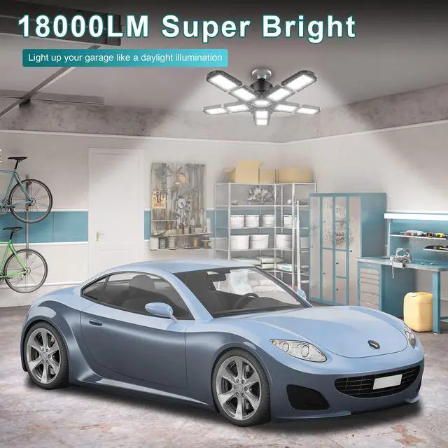 Alt view image 3 of 7 - 2-Pack Led Garage Light 180W, 36000LM Garage Lights Ceiling LED with E26/E27 Medium Base, 6000K Deformable LED Shop Lights with 10+1 Adjustable Panels for Garage, Workshop, Attic, Basemen