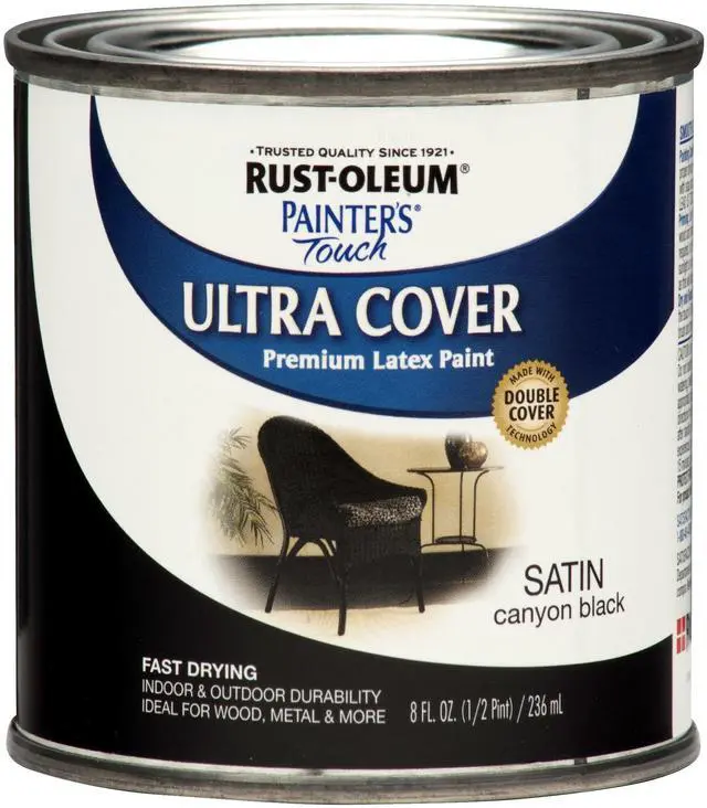 Main image of Painter's Touch Latex Brush-On Paint, Satin Canyon Black | Interior/Exterior Durability, Multi Surface (Metal, Wood and More), Fast Dry, Chip and Fade Resistant, Half Pint