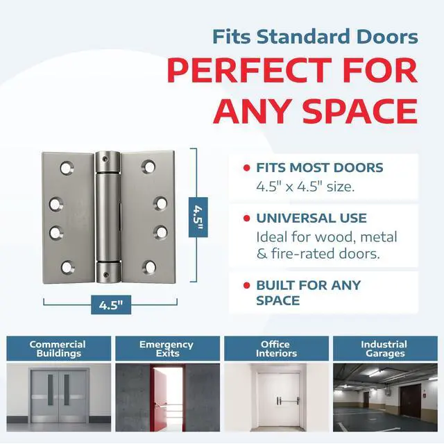 Alt view image 2 of 7 - A1 ProGuard Satin Door Hinges 4.5 Inch Self Closing Hinge Hardware Adjustable Spring Hinges for Commercial Grade Self-Closing, UL Listed 3 Pack