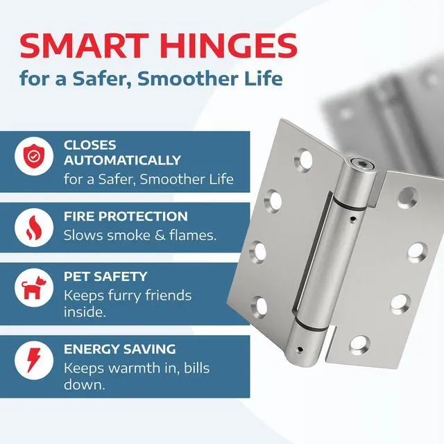 Alt view image 3 of 7 - A1 ProGuard Satin Door Hinges 4.5 Inch Self Closing Hinge Hardware Adjustable Spring Hinges for Commercial Grade Self-Closing, UL Listed 3 Pack