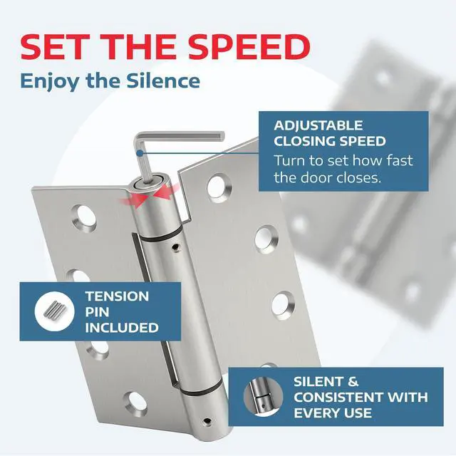 Alt view image 6 of 7 - A1 ProGuard Satin Door Hinges 4.5 Inch Self Closing Hinge Hardware Adjustable Spring Hinges for Commercial Grade Self-Closing, UL Listed 3 Pack