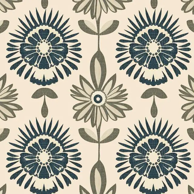 Main image of Boho Floral Peel and Stick Wallpaper Beige Blue 17.5 x 393.5In | Extra Long Symmetry Contact Paper Modern Wall Paper for Bedroom Accent Walls Laundry Nursery Pantry Renter Friendly Removable