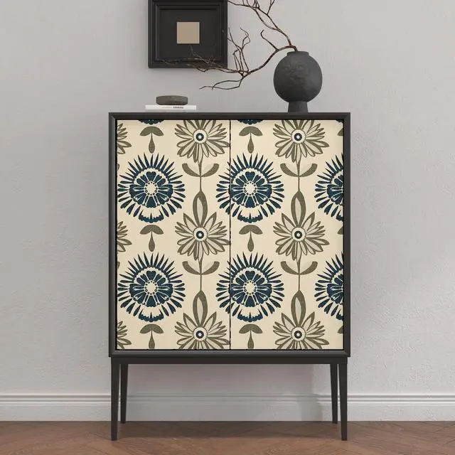 Alt view image 6 of 6 - Boho Floral Peel and Stick Wallpaper Beige Blue 17.5 x 393.5In | Extra Long Symmetry Contact Paper Modern Wall Paper for Bedroom Accent Walls Laundry Nursery Pantry Renter Friendly Removable