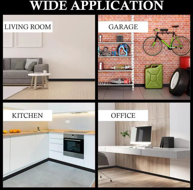 Alt view image 5 of 7 - Peel and Stick Baseboard Trim 4" x 15 ft, Vinyl Baseboard Molding Black | Self-Adhesive Rubber Wall Base, Available in 4 inch x 20Ft,40Ft,50Ft,60Ft,100Ft, Flexible Cove Base for Home Office Floor