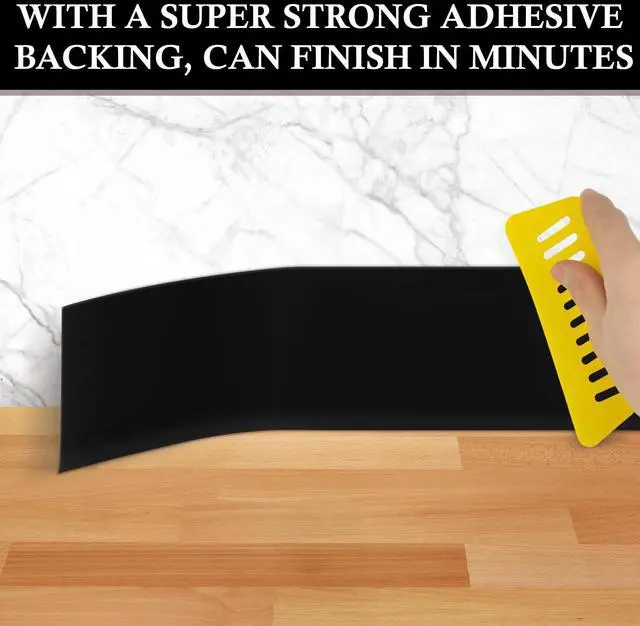Alt view image 6 of 7 - Peel and Stick Baseboard Trim 4" x 15 ft, Vinyl Baseboard Molding Black | Self-Adhesive Rubber Wall Base, Available in 4 inch x 20Ft,40Ft,50Ft,60Ft,100Ft, Flexible Cove Base for Home Office Floor