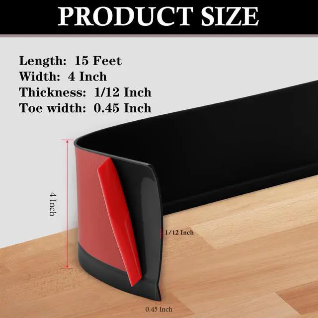 Alt view image 3 of 7 - Peel and Stick Baseboard Trim 4" x 15 ft, Vinyl Baseboard Molding Black | Self-Adhesive Rubber Wall Base, Available in 4 inch x 20Ft,40Ft,50Ft,60Ft,100Ft, Flexible Cove Base for Home Office Floor