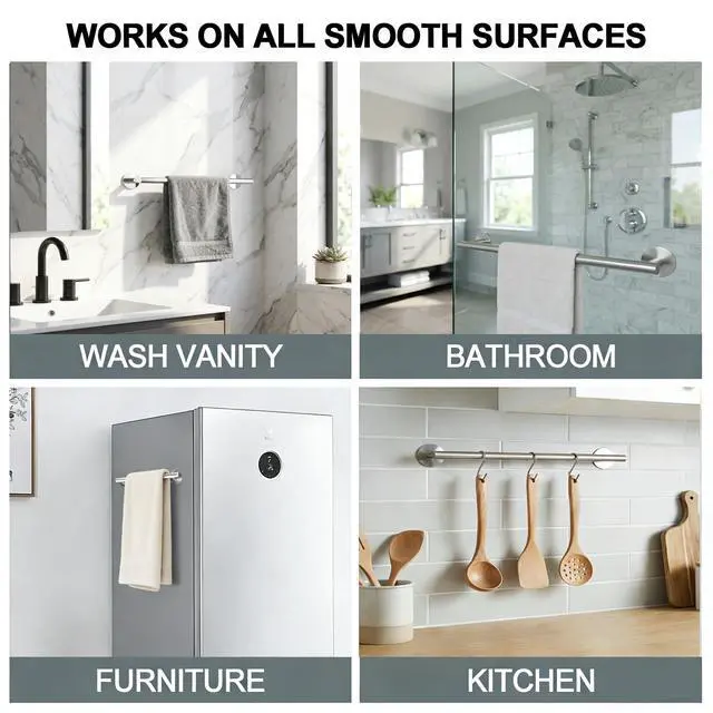 Alt view image 7 of 7 - Self Adhesive Towel Bar,16" Brushed Nickel No Drill Bathroom,304SS Towel Rack