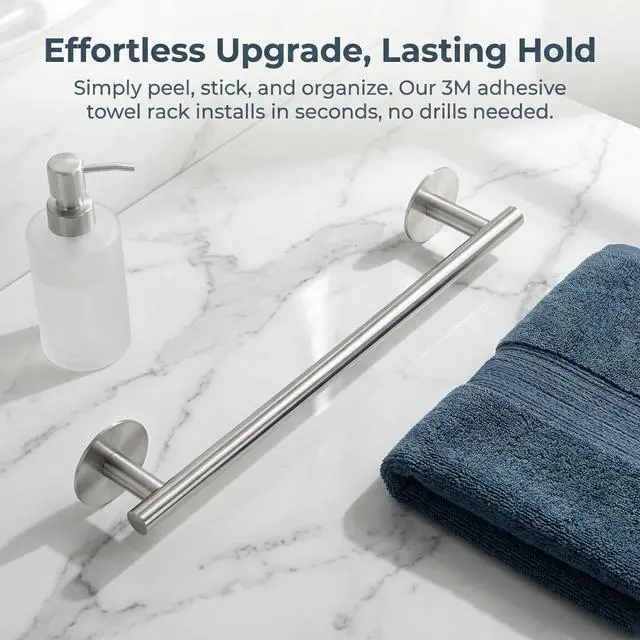 Alt view image 6 of 7 - Self Adhesive Towel Bar,16" Brushed Nickel No Drill Bathroom,304SS Towel Rack