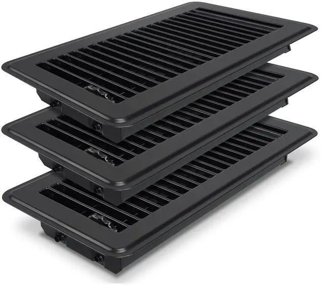 Main image of 4 x 10 Floor Register, Black Floor Vent Covers for Home Floor, Adjustable Air Vent Covers Home Sidewall Vent Office or Ceiling Vent - Heavy Duty Steel Walkable Floor Vents - 3 Pack
