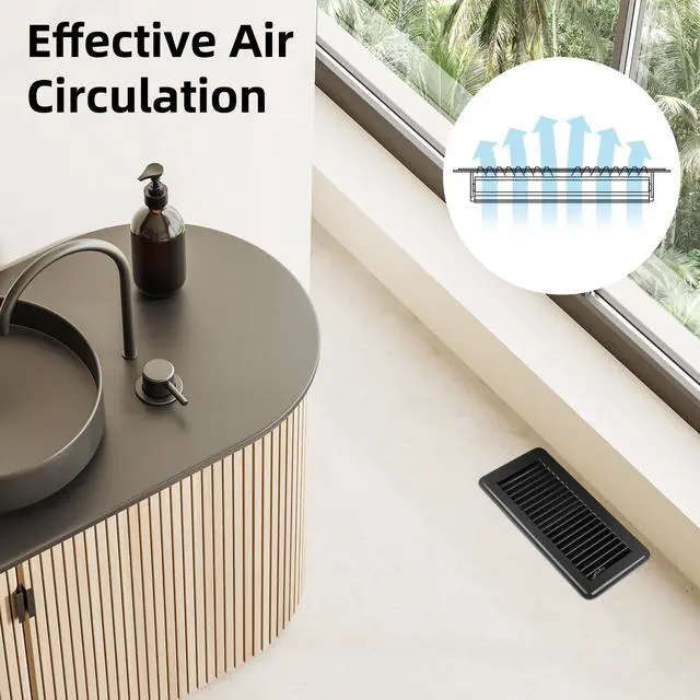 Alt view image 4 of 6 - 4 x 10 Floor Register, Black Floor Vent Covers for Home Floor, Adjustable Air Vent Covers Home Sidewall Vent Office or Ceiling Vent - Heavy Duty Steel Walkable Floor Vents - 3 Pack