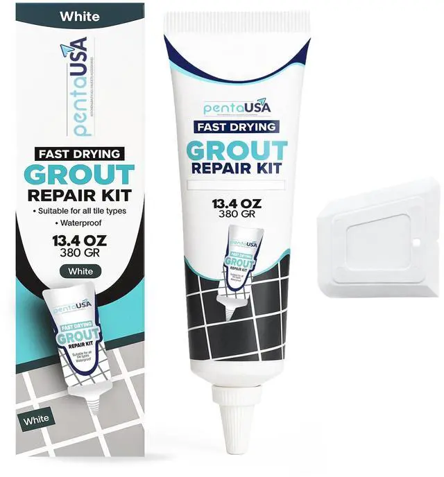 Main image of Premixed Tile Grout Repair - White (13.4oz/380g) | Acrylic sanded formula, multiple shades including red and blue, bathroom shower kitchen tile, water-resistant, 44 sq ft
