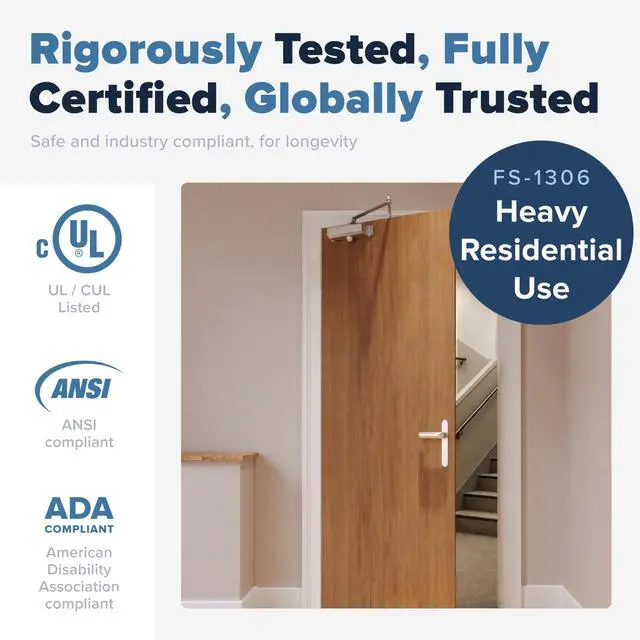 Alt view image 2 of 7 - Automatic Door Closer (Silver), FS-1306 Residential Hydraulic Auto Door Closer, Grade 3 Self Closing Spring Hinge, UL Listed & ADA Soft Closers No Slam, for Home & Interior Garage Doors Closure