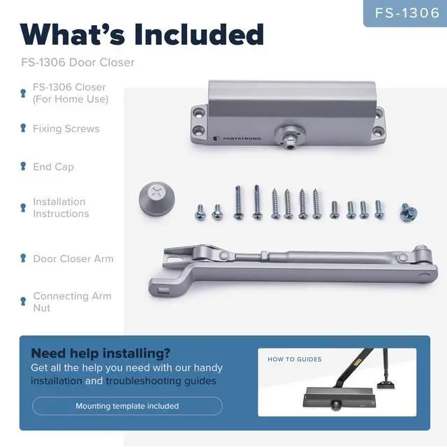 Alt view image 4 of 7 - Automatic Door Closer (Silver), FS-1306 Residential Hydraulic Auto Door Closer, Grade 3 Self Closing Spring Hinge, UL Listed & ADA Soft Closers No Slam, for Home & Interior Garage Doors Closure