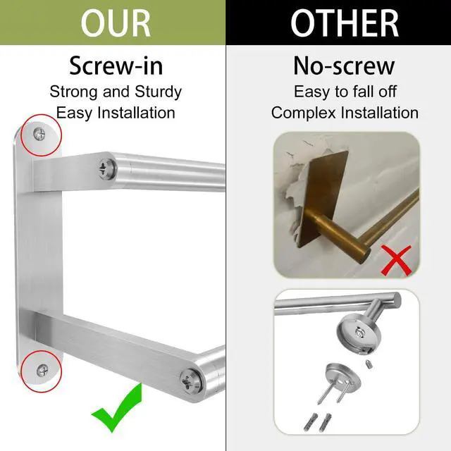 Alt view image 2 of 7 - Towel Rack for Bathroom, Double Towel Bar 24Inch, Stainless Steel Bathroom Towel Holder, Double Towel Hanger Wall Mounted Towel Rod, Bathroom Towel Rack(Brushed Nickel)