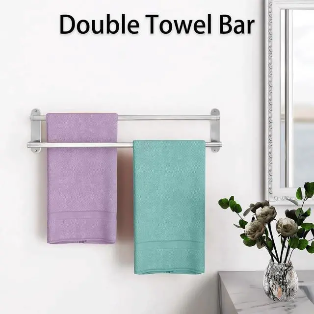 Alt view image 6 of 7 - Towel Rack for Bathroom, Double Towel Bar 24Inch, Stainless Steel Bathroom Towel Holder, Double Towel Hanger Wall Mounted Towel Rod, Bathroom Towel Rack(Brushed Nickel)