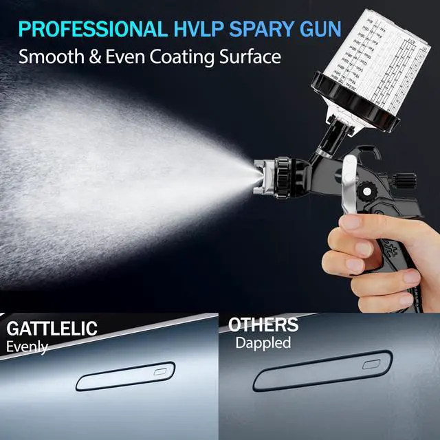 Alt view image 3 of 7 - HVLP Air Spray Gun with 1.4/1.7/2mm Nozzles & Air Compressor Regulator, Air Spray Paint Gun w/10pcs 600cc Mixing Cup and Lids, Automotive Paint Sprayer for Car, House Painting, Furniture