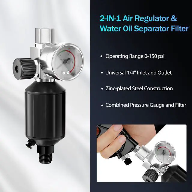 Alt view image 5 of 7 - HVLP Air Spray Gun with 1.4/1.7/2mm Nozzles & Air Compressor Regulator, Air Spray Paint Gun w/10pcs 600cc Mixing Cup and Lids, Automotive Paint Sprayer for Car, House Painting, Furniture
