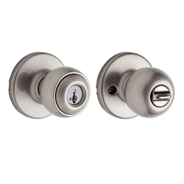 Alt view image 2 of 3 - Polo Entry Door Knob with Lock and Key, Secure Keyed Handle Exterior, Front Entrance and Bedroom, Satin Nickel, Pick Resistant SmartKey Rekey Security and Microban