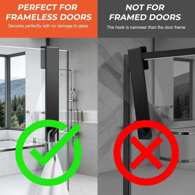 Alt view image 3 of 7 - Shower Door Hooks(7.5 Inch),Extended Over Door Hooks for Bathroom Frameless Glass Shower Door,Stainless Steel Towel Hooks,Heavy Duty Rack Hooks for Robe,Towel-2 Pack-Black