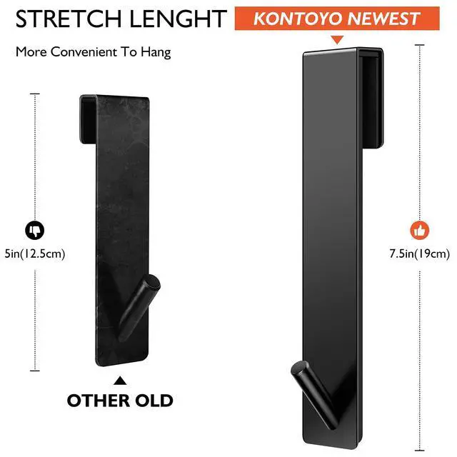 Alt view image 4 of 7 - Shower Door Hooks(7.5 Inch),Extended Over Door Hooks for Bathroom Frameless Glass Shower Door,Stainless Steel Towel Hooks,Heavy Duty Rack Hooks for Robe,Towel-2 Pack-Black