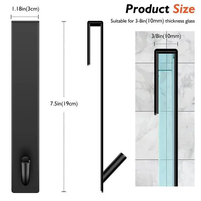Alt view image 5 of 7 - Shower Door Hooks(7.5 Inch),Extended Over Door Hooks for Bathroom Frameless Glass Shower Door,Stainless Steel Towel Hooks,Heavy Duty Rack Hooks for Robe,Towel-2 Pack-Black